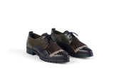 AYU CHUNCKY GREEN / BROWN Leather Lace-Up Flat Shoes