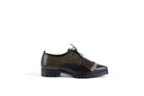 AYU CHUNCKY GREEN / BROWN Leather Lace-Up Flat Shoes