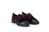 AYU CHUNCKY BLACK / BORDEAUX Leather Lace-Up Flat Shoes
