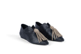 BLOSSOM HIGH BLACK / TAUPE Leather Flat Shoes with 3cm Wedge