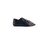 BLOSSOM HIGH BLACK / TAUPE Leather Flat Shoes with 3cm Wedge
