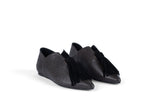 BLOSSOM HIGH BROWN / BLACK Leather Flat Shoes with 3cm Wedge