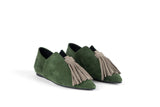 BLOSSOM HIGH GREEN / TAUPE Suede Flat Shoes with 3cm Wedge