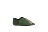 BLOSSOM HIGH GREEN / TAUPE Suede Flat Shoes with 3cm Wedge