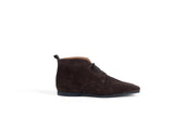 PRAGA DARK BROWN Suede Flat Lace-Up Ankle Boots