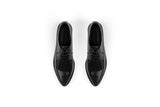 STEADY LACE BLACK Leather Lace-Up Flat Shoes
