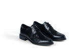 STEADY LACE BLACK Leather Lace-Up Flat Shoes