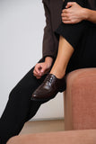 STEADY LACE BROWN Leather Lace-Up Flat Shoes