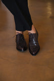 STEADY LACE BROWN Leather Lace-Up Flat Shoes