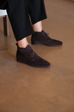 PRAGA DARK BROWN Suede Flat Lace-Up Ankle Boots