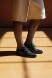 STEADY LACE BLACK Leather Lace-Up Flat Shoes