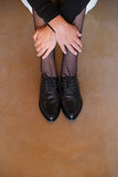 STEADY LACE BLACK Leather Lace-Up Flat Shoes