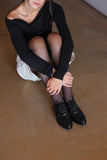 STEADY LACE BLACK Leather Lace-Up Flat Shoes