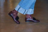 MOCASSIN GROUND BORDEAUX Leather Pompom Loafers