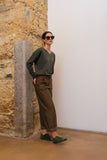 BLOSSOM HIGH GREEN / TAUPE Suede Flat Shoes with 3cm Wedge