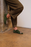 BLOSSOM HIGH GREEN / TAUPE Suede Flat Shoes with 3cm Wedge