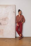 BLOSSOM HIGH BURGUNDY / OLD PINK Suede Flat Shoes with 3cm Wedge