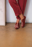 BLOSSOM HIGH BURGUNDY / OLD PINK Suede Flat Shoes with 3cm Wedge