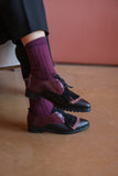 AYU CHUNCKY BLACK / BORDEAUX Leather Lace-Up Flat Shoes