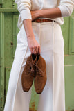 PRAGA HONEY Suede Flat Lace-Up Ankle Boots