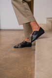 BLOSSOM HIGH BLACK / TAUPE Leather Flat Shoes with 3cm Wedge
